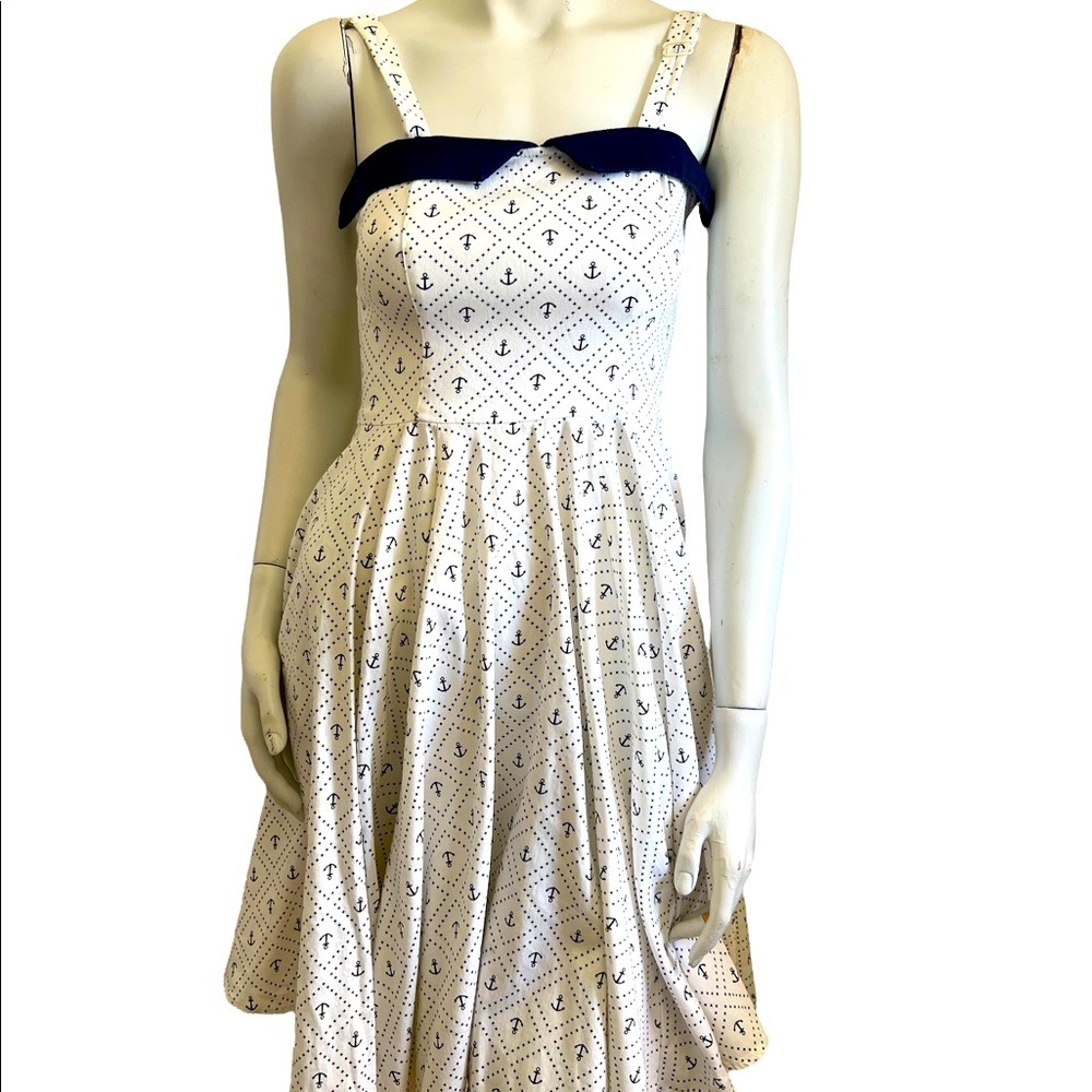 {RockSteady} Nautical Blue White Anchors Dress Small